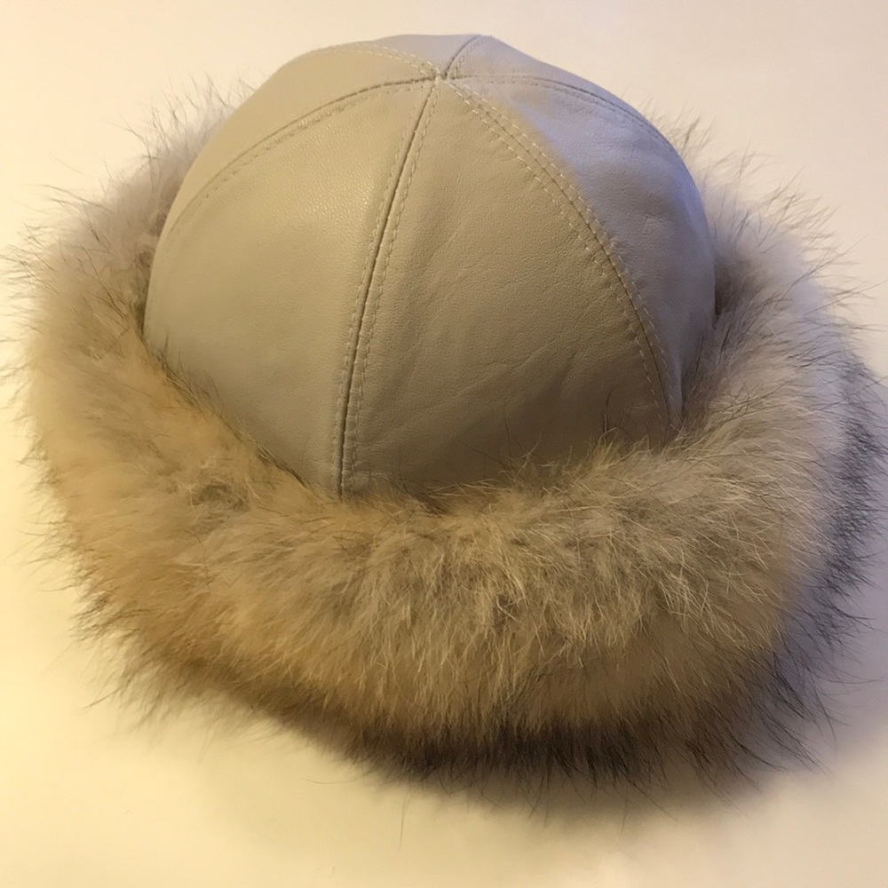 Fur trimmed leather hat